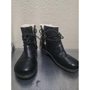 UGG Australia Rianne Black Leather Lace Up Boots Women's Size US 9 1004142